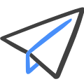 Icon of a blue and black paper aeroplane