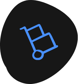 Icon of a blue moving trolley on a black background